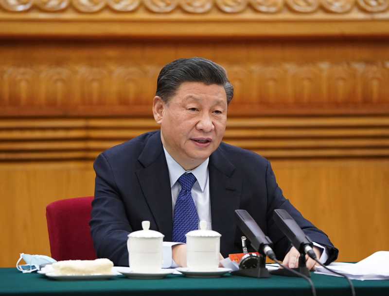 3月7日，中共中央總書記、國家主席、中央軍委主席習(xí)近平參加十三屆全國人大四次會議青海代表團(tuán)的審議。新華社記者 李學(xué)仁 攝